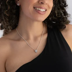 Beaverbrooks Silver Cubic Zirconia Heart Halo Pendant and Earrings Set