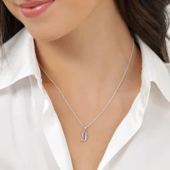 Beaverbrooks Silver Cubic Zirconia Initial I Pendant