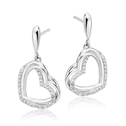 Beaverbrooks Silver Cubic Zirconia Heart Drop Earrings