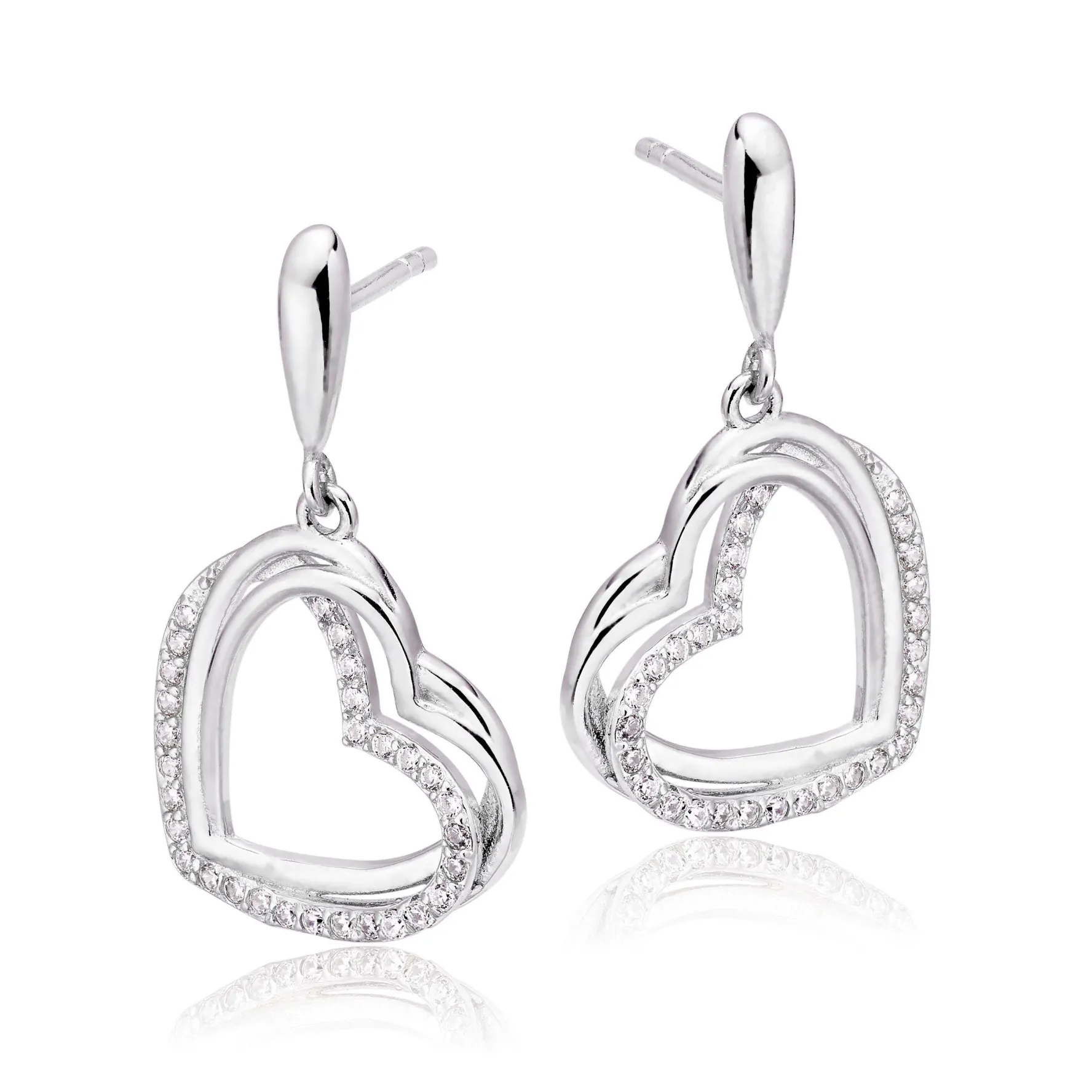 Beaverbrooks Silver Cubic Zirconia Heart Drop Earrings