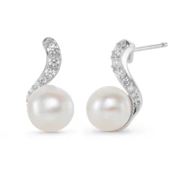 Beaverbrooks Silver Cubic Zirconia Freshwater Cultured Pearl Earrings