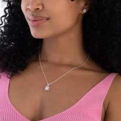 Beaverbrooks Silver Cubic Zirconia Halo Pendant and Earrings Set