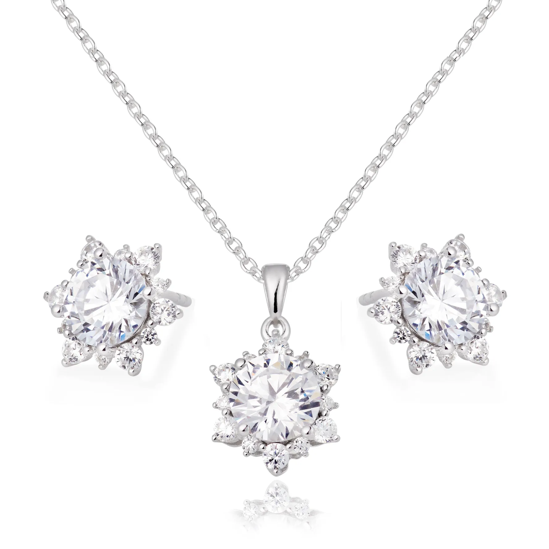 Beaverbrooks Silver Cubic Zirconia Pendant and Earrings Set