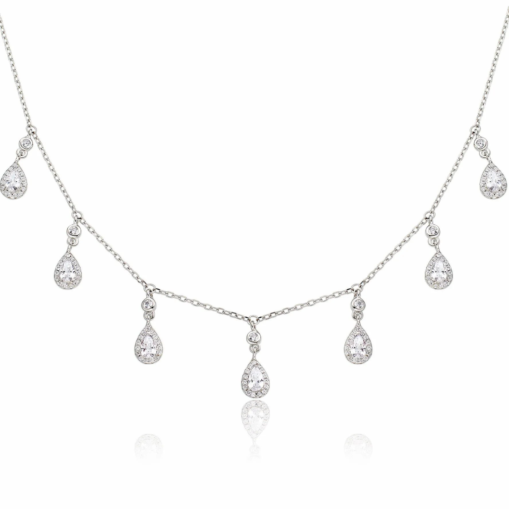 Beaverbrooks Silver Cubic Zirconia Halo Drop Necklace