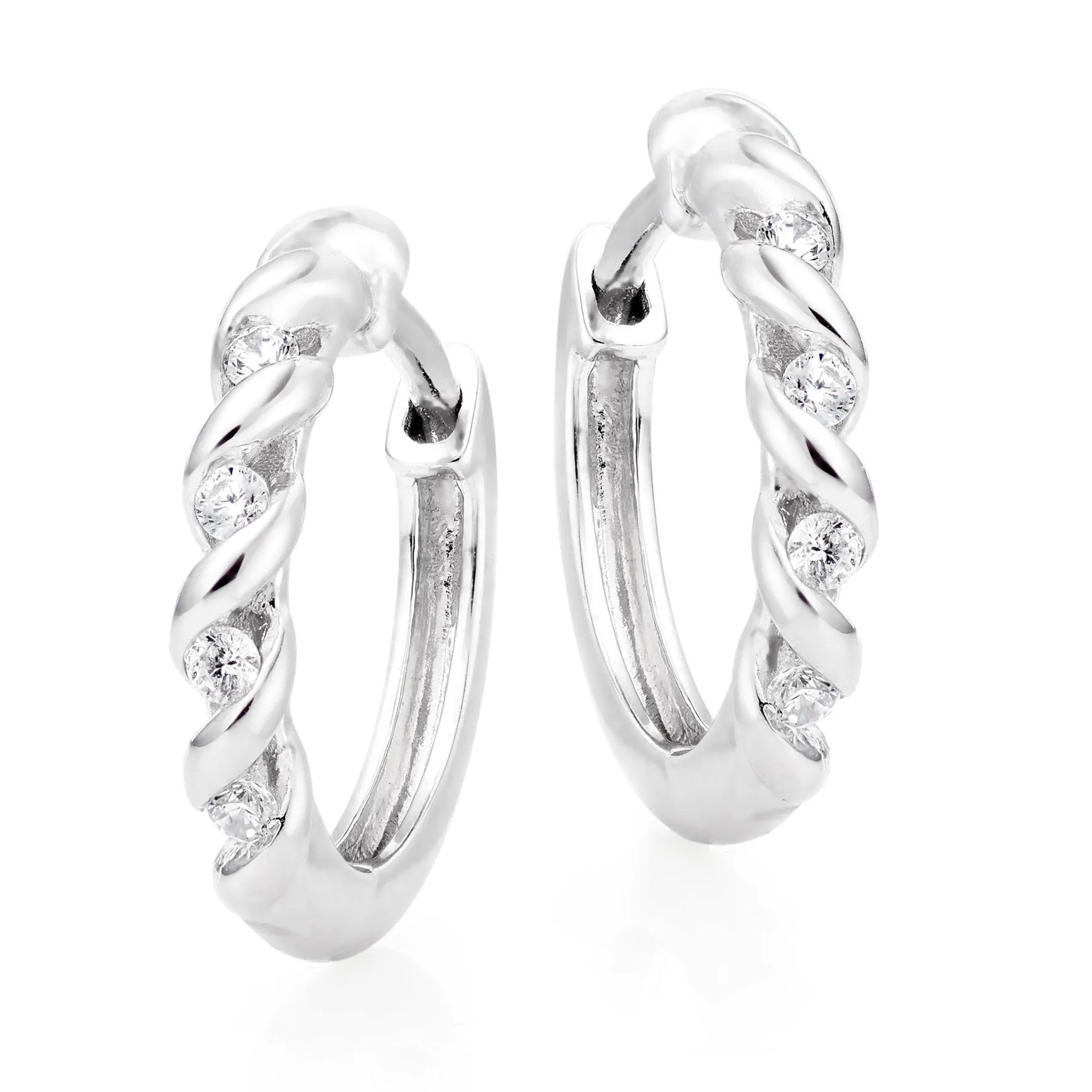 Beaverbrooks Silver Cubic Zirconia Twist Hoop Earrings