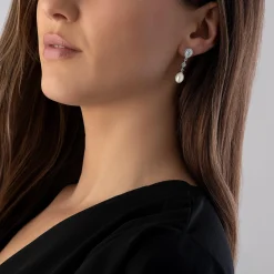 Beaverbrooks Silver Cubic Zirconia Freshwater Cultured Pearl Drop Earrings