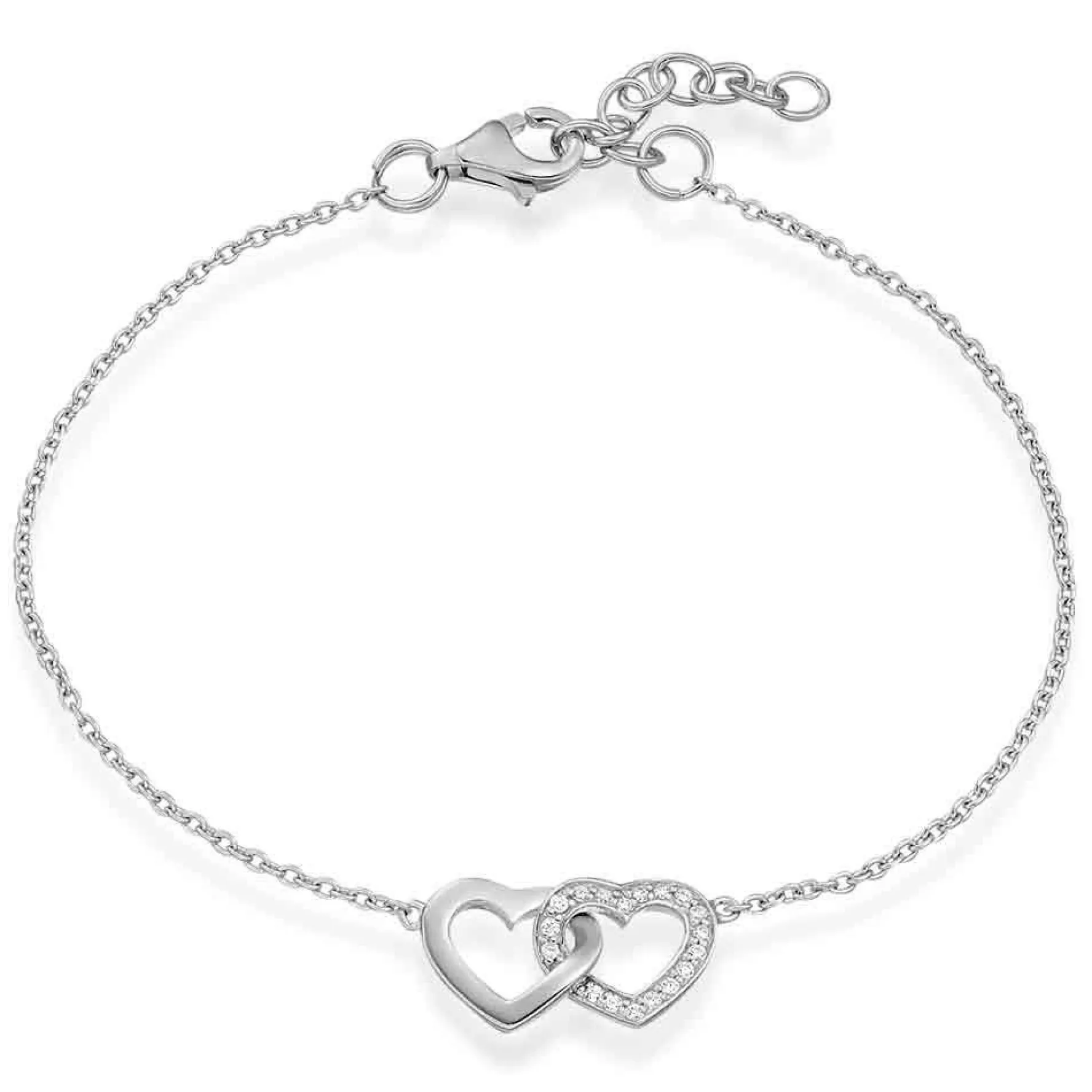 Beaverbrooks Silver Cubic Zirconia Double Heart Bracelet