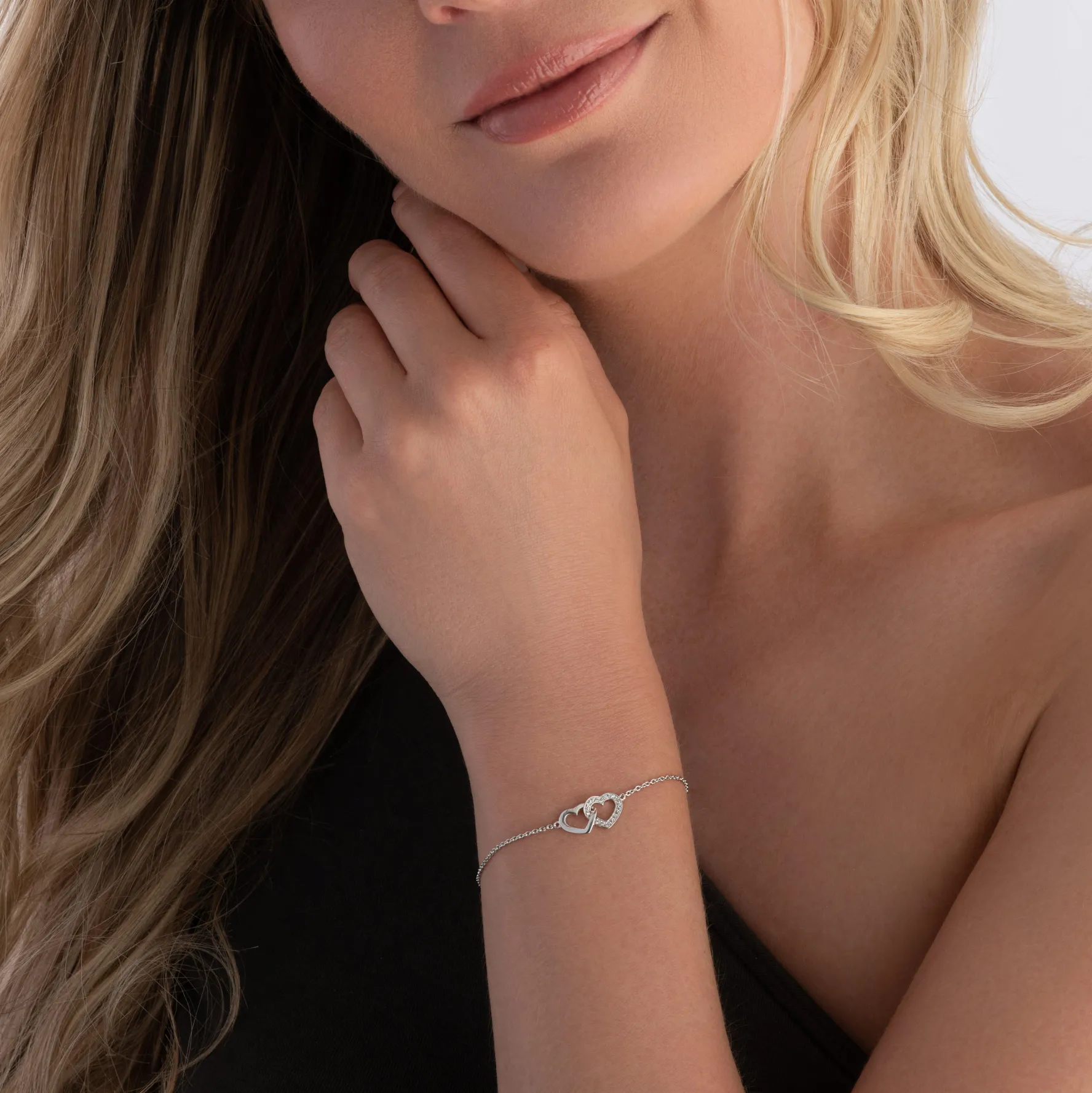 Beaverbrooks Silver Cubic Zirconia Double Heart Bracelet