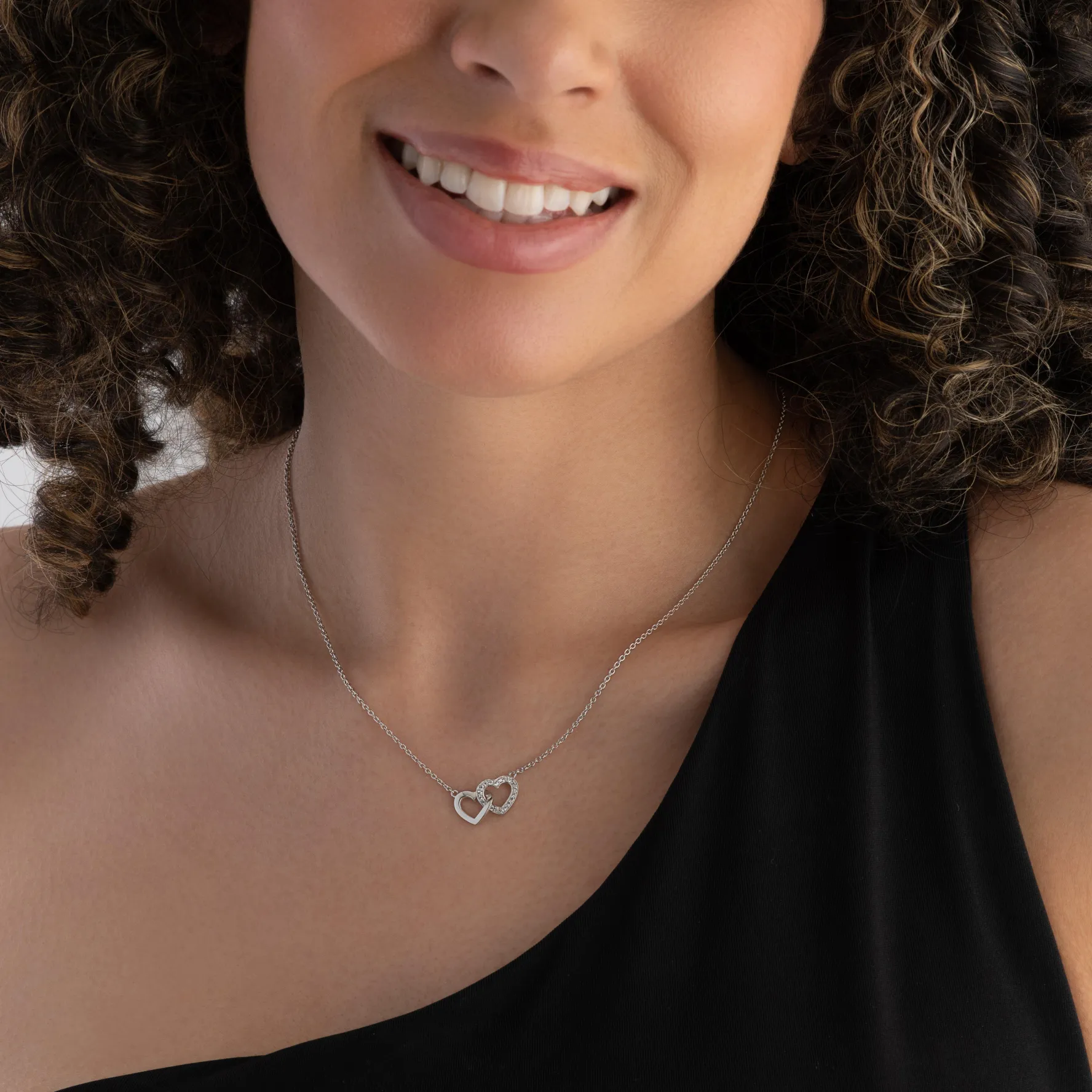 Beaverbrooks Silver Cubic Zirconia Double Heart Necklace