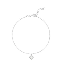 Beaverbrooks Silver Cubic Zirconia and Mother of Pearl Clover Anklet