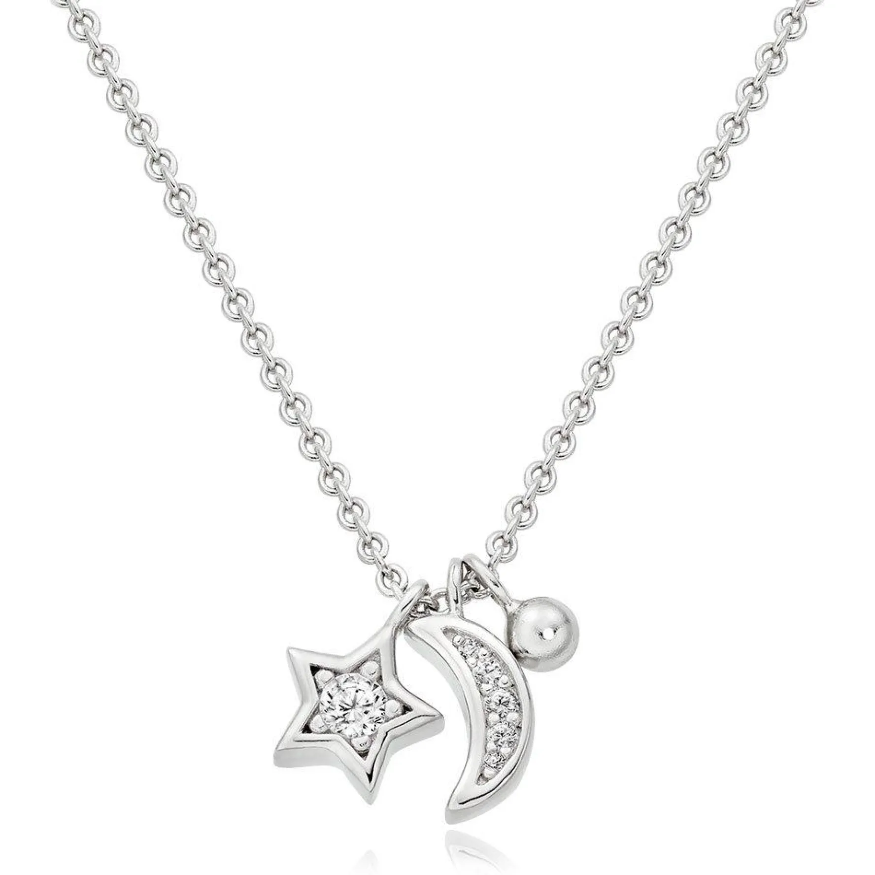 Beaverbrooks Silver Cubic Zirconia Moon And Star Necklace