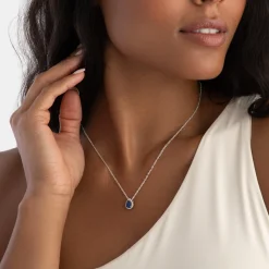 Beaverbrooks Silver Cubic Zirconia Blue Pear Halo Pendant