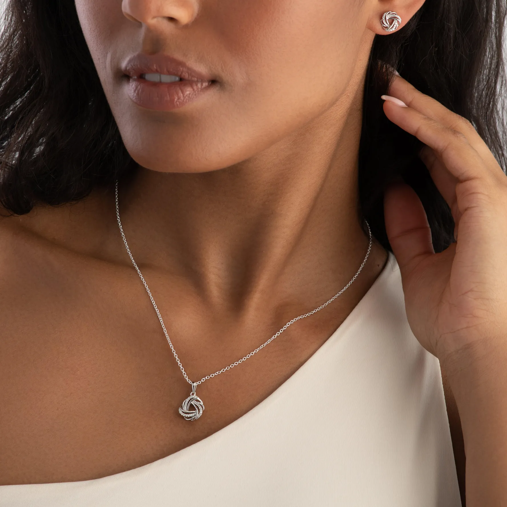 Beaverbrooks Silver Cubic Zirconia Knot Stud Earrings