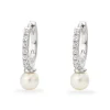 Beaverbrooks Silver Cubic Zirconia Freshwater Cultured Pearl Huggie Hoop Earrings