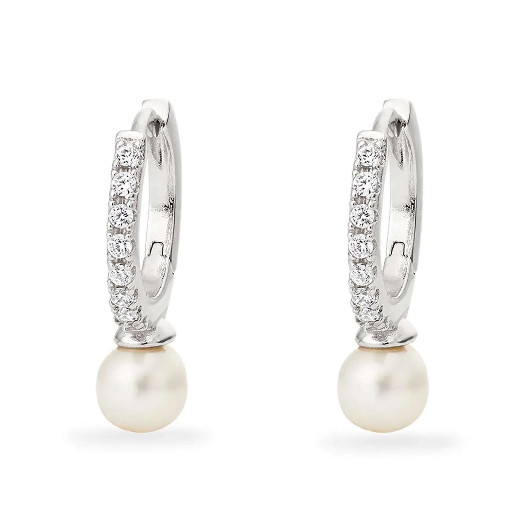 Beaverbrooks Silver Cubic Zirconia Freshwater Cultured Pearl Huggie Hoop Earrings