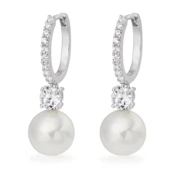 Beaverbrooks Silver Cubic Zirconia Pearl Drop Earrings