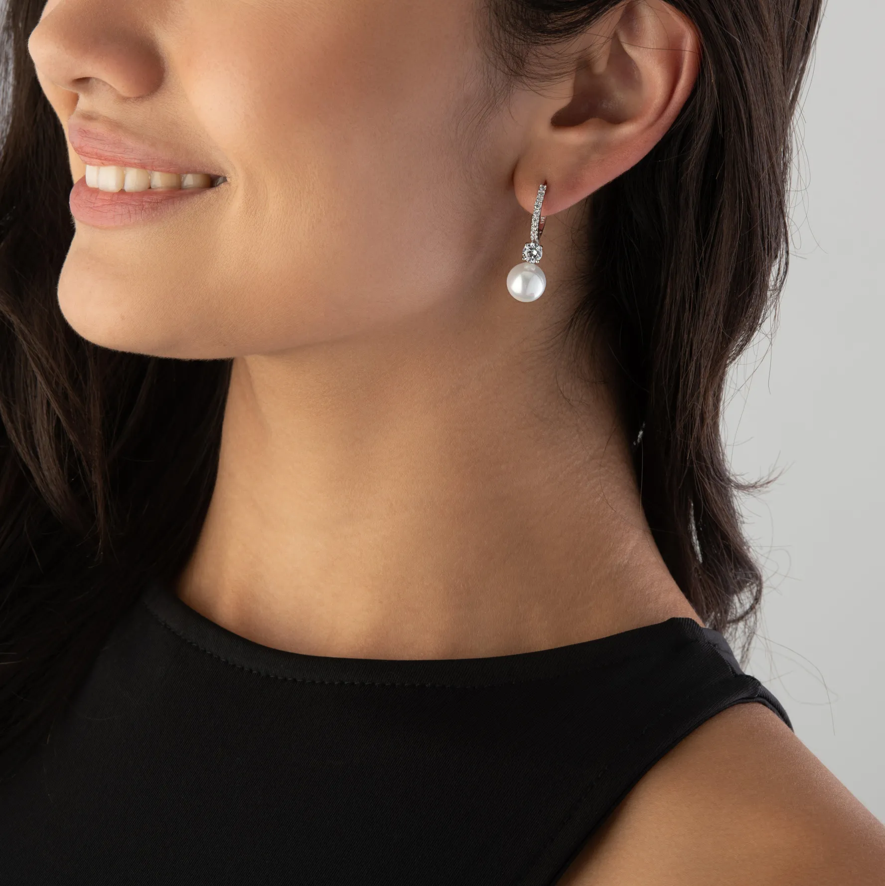 Beaverbrooks Silver Cubic Zirconia Pearl Drop Earrings