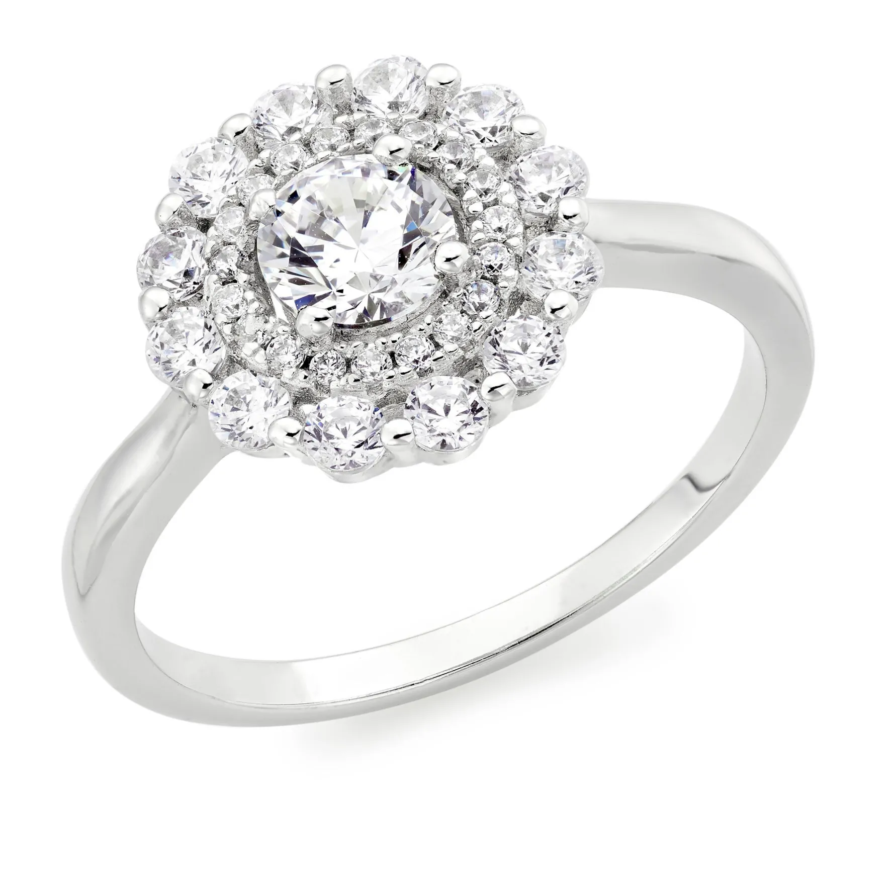 Beaverbrooks Silver Cubic Zirconia Double Halo Ring