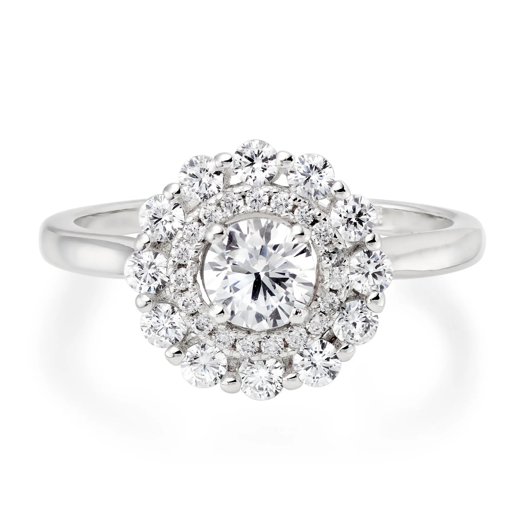 Beaverbrooks Silver Cubic Zirconia Double Halo Ring