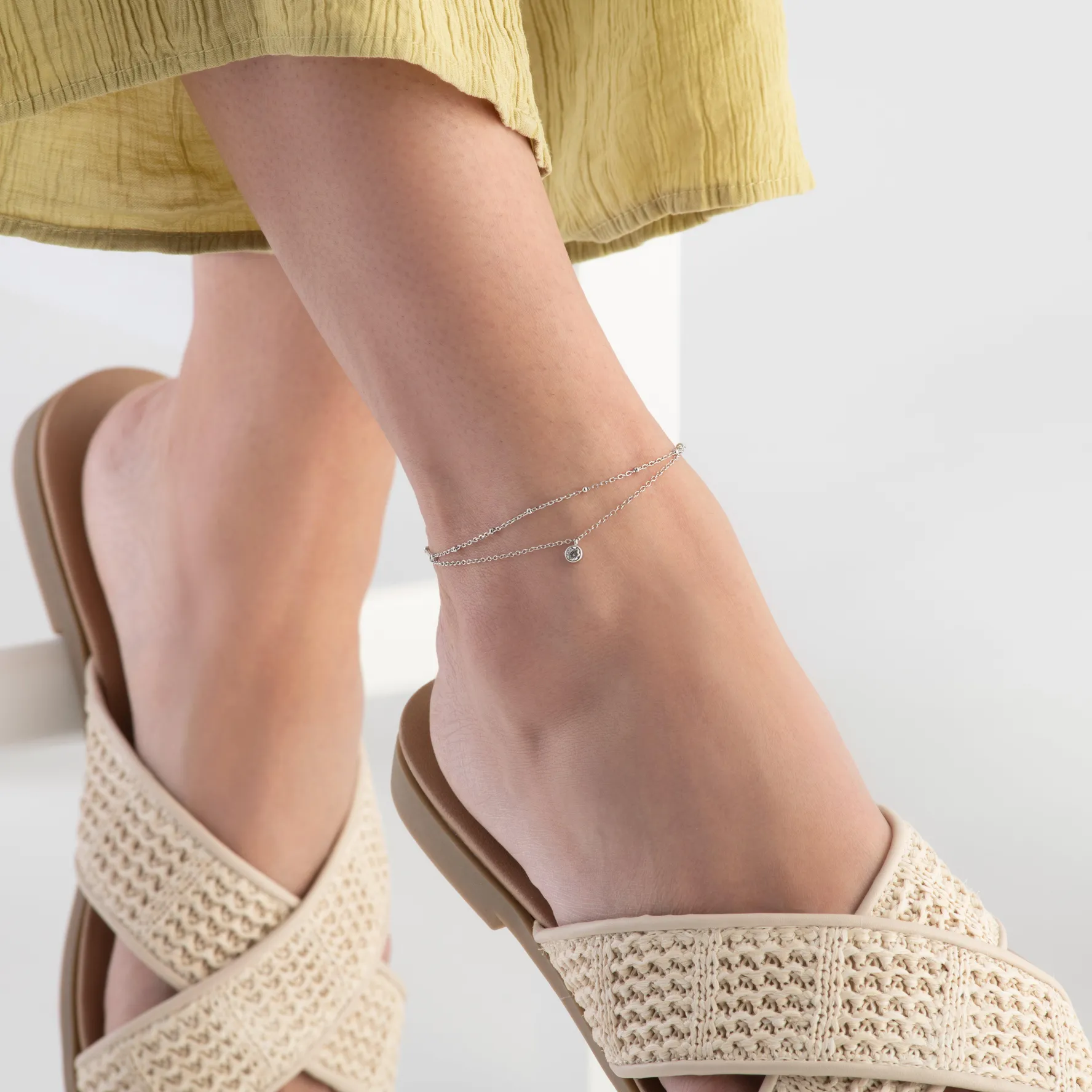 Beaverbrooks Silver Cubic Zirconia Anklet