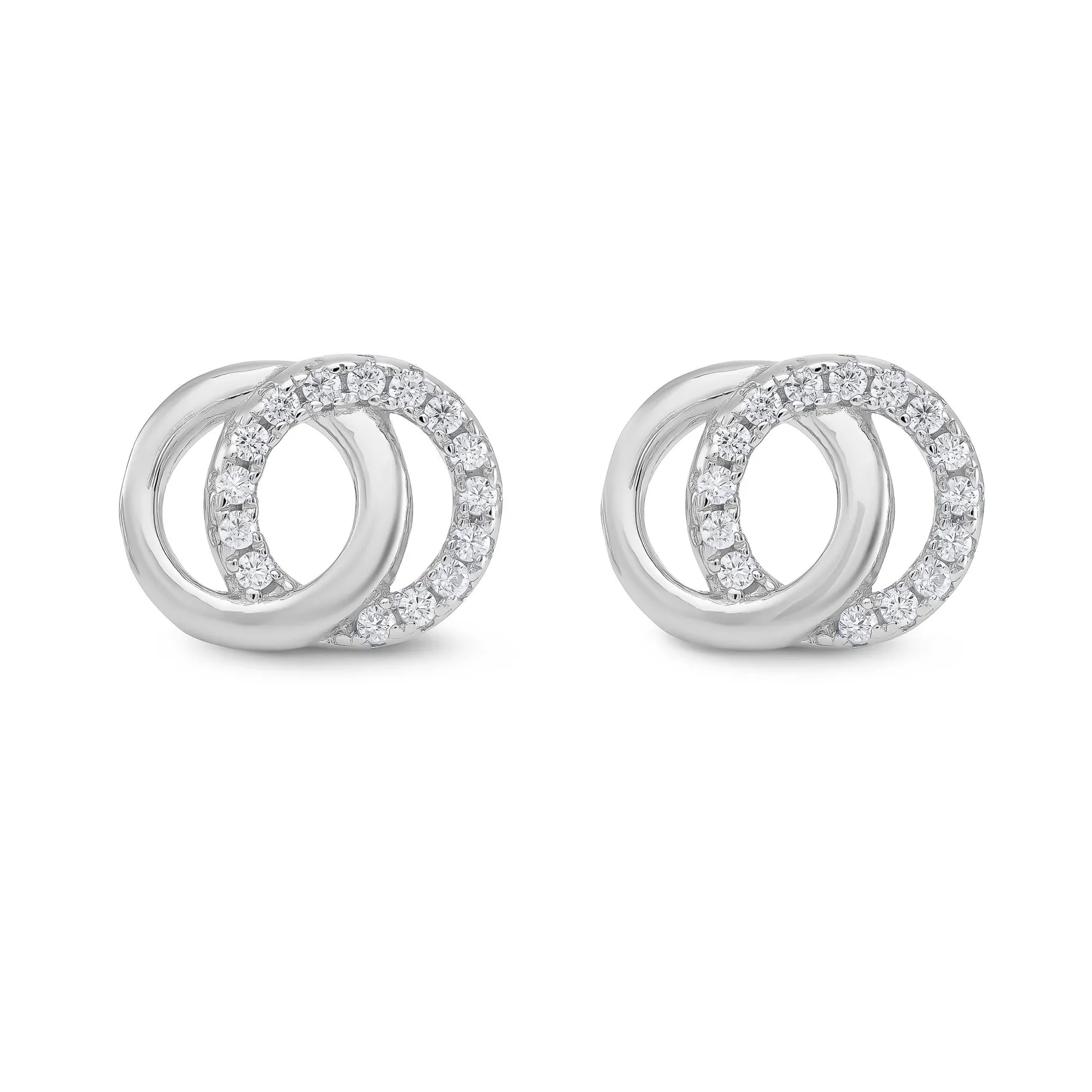 Beaverbrooks Silver Cubic Zirconia Double Circle Stud Earrings