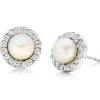 Beaverbrooks Silver Cubic Zirconia Freshwater Cultured Pearl Earrings