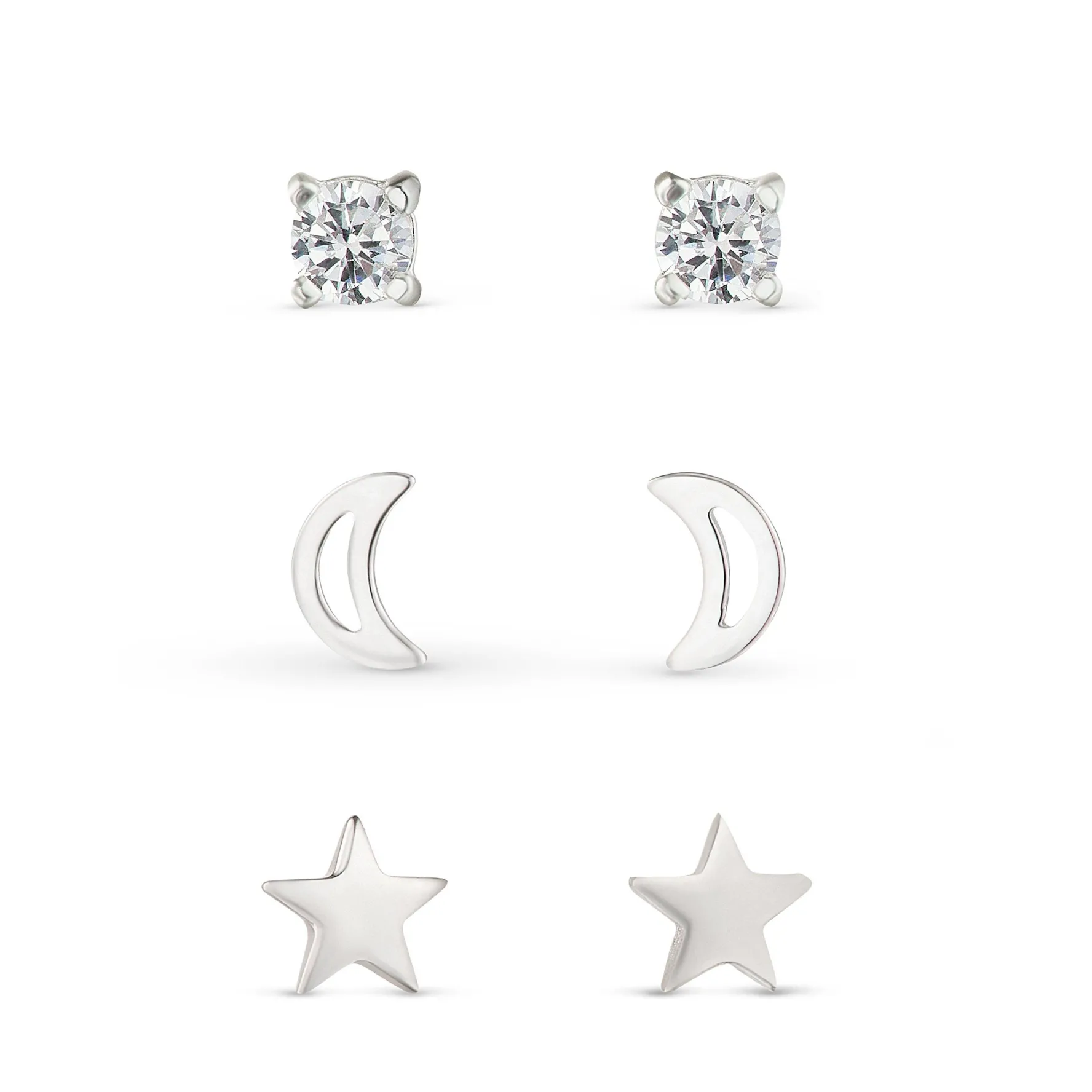 Beaverbrooks Silver Cubic Zirconia Moon and Star Earrings Set