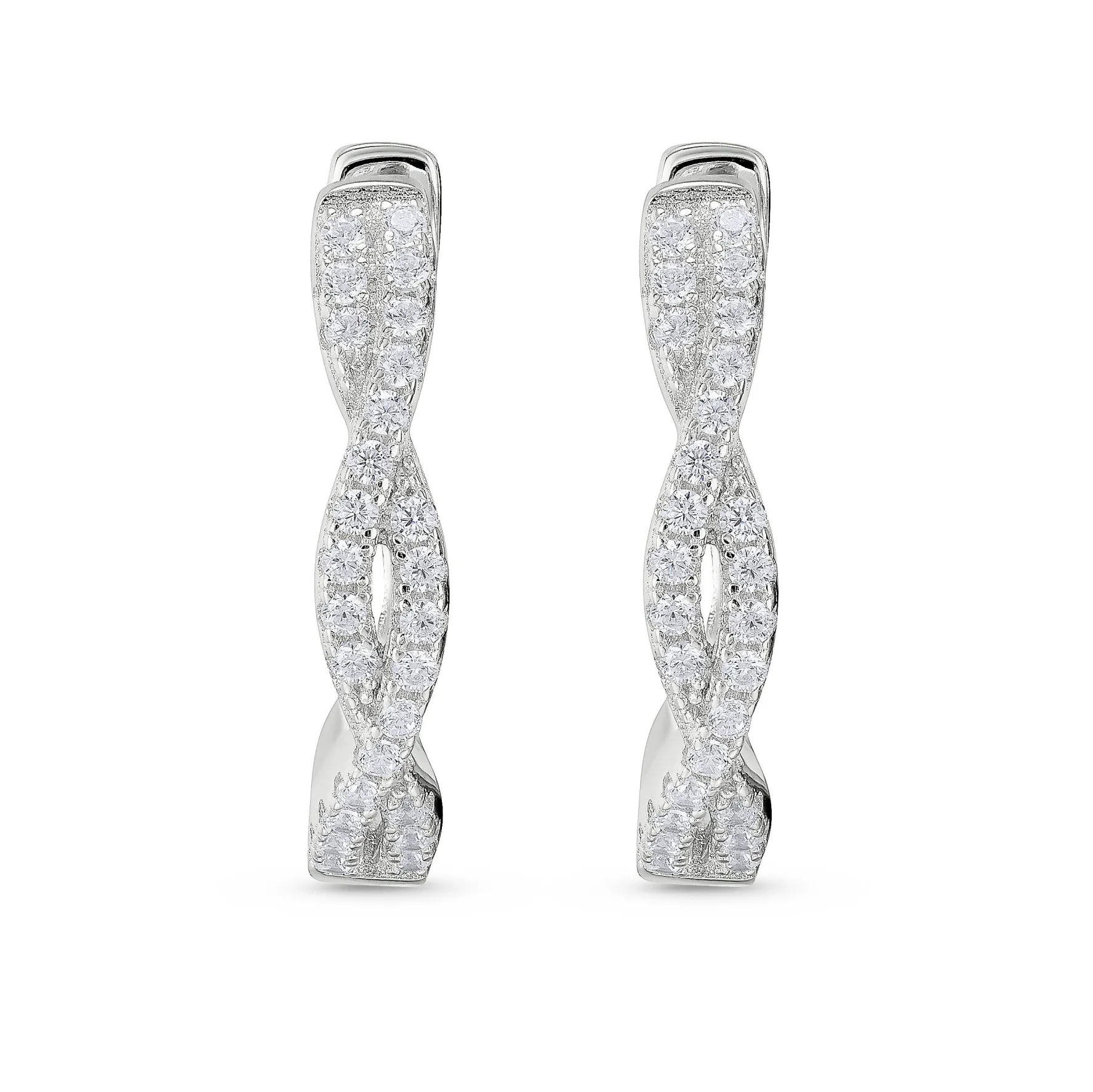 Beaverbrooks Silver Cubic Zirconia Twist Hoop Earrings