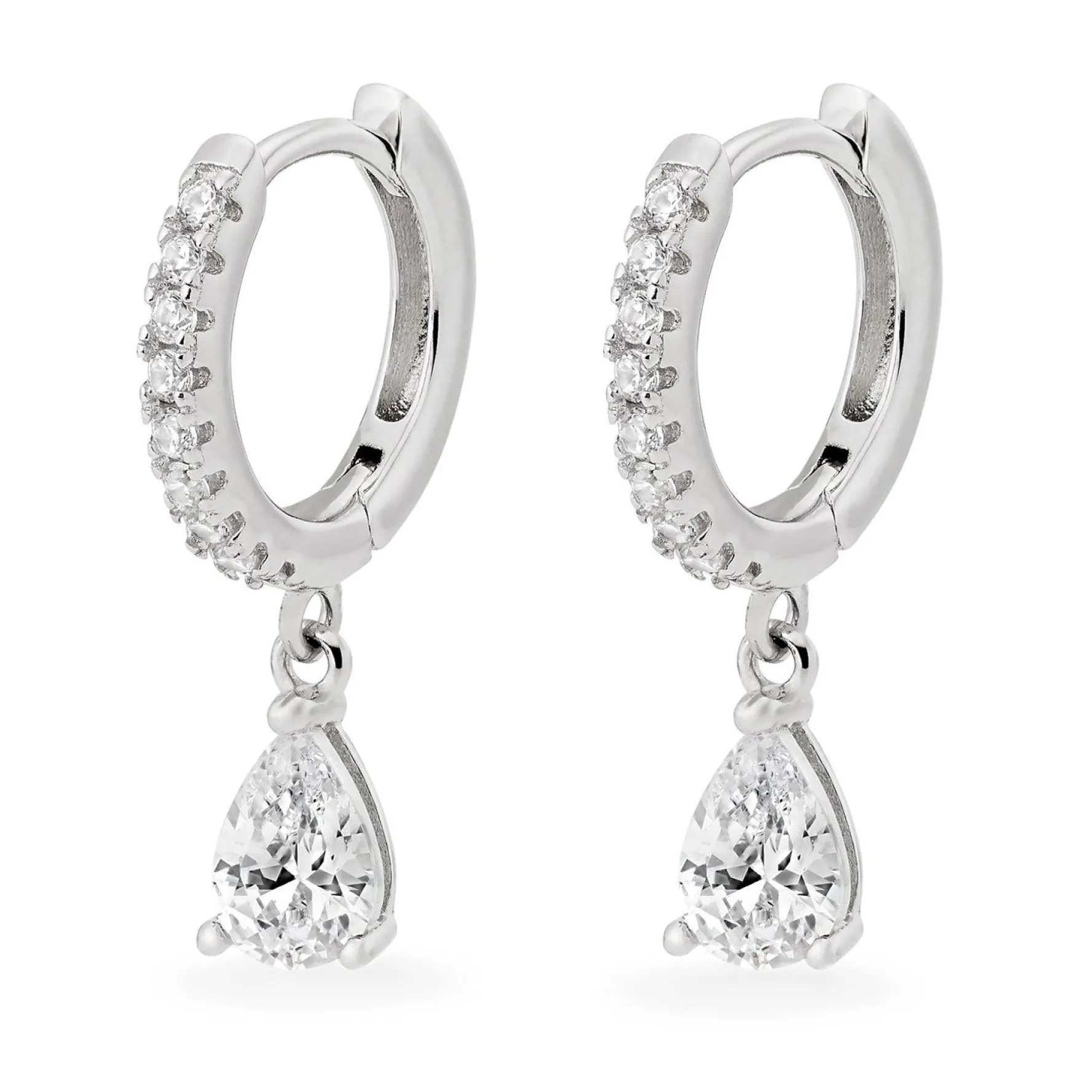 Beaverbrooks Silver Cubic Zirconia Pear Drop Huggie Hoop Earrings