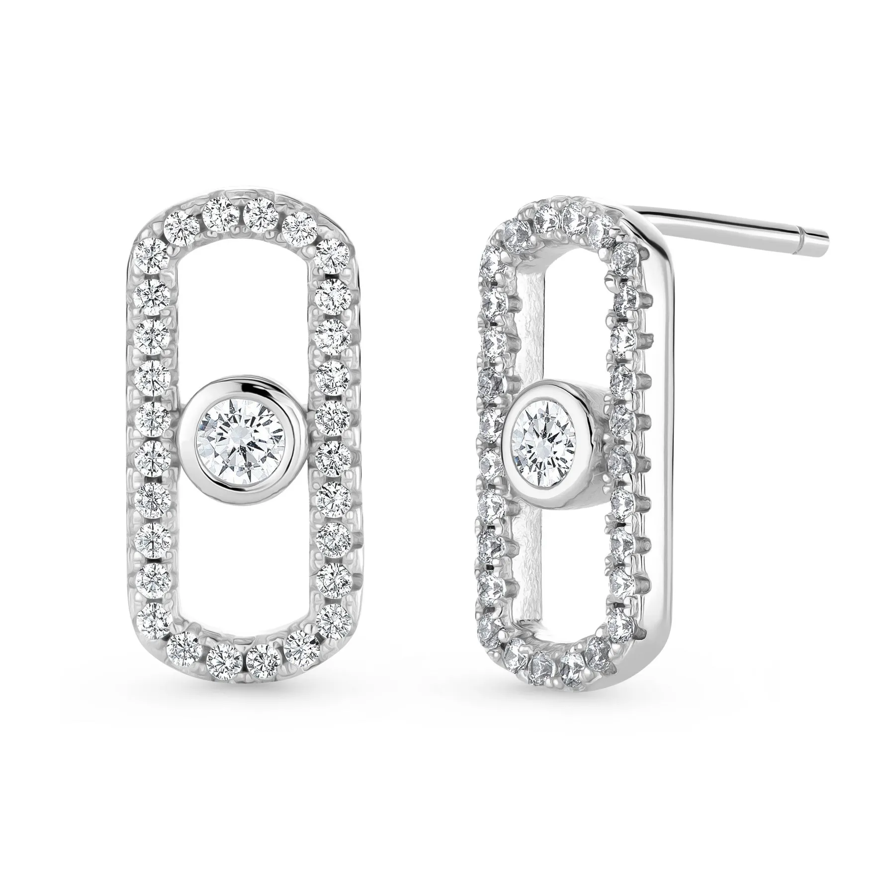 Beaverbrooks Silver Cubic Zirconia Glide Stud Earrings