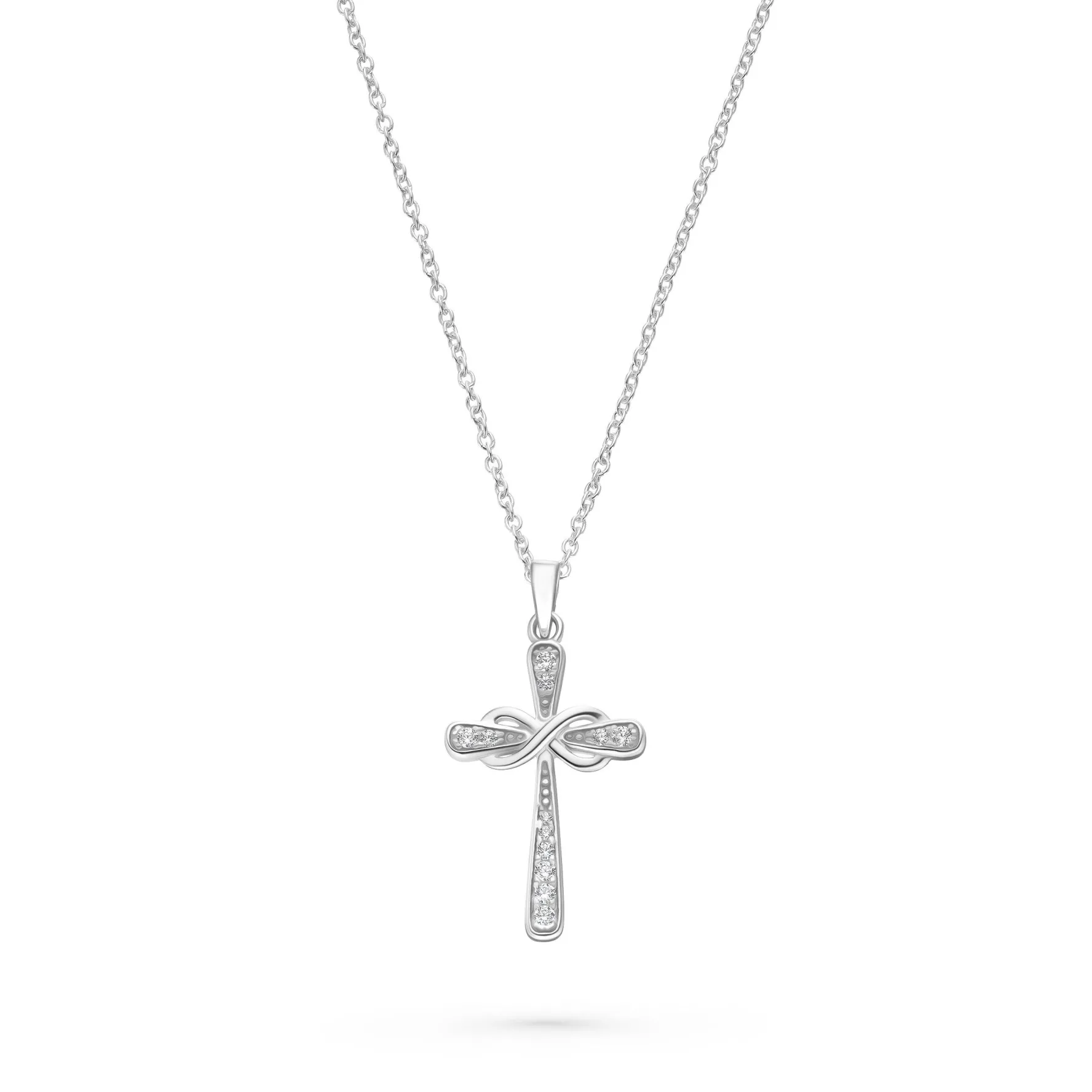 Beaverbrooks Silver Cubic Zirconia Infinity Cross Pendant