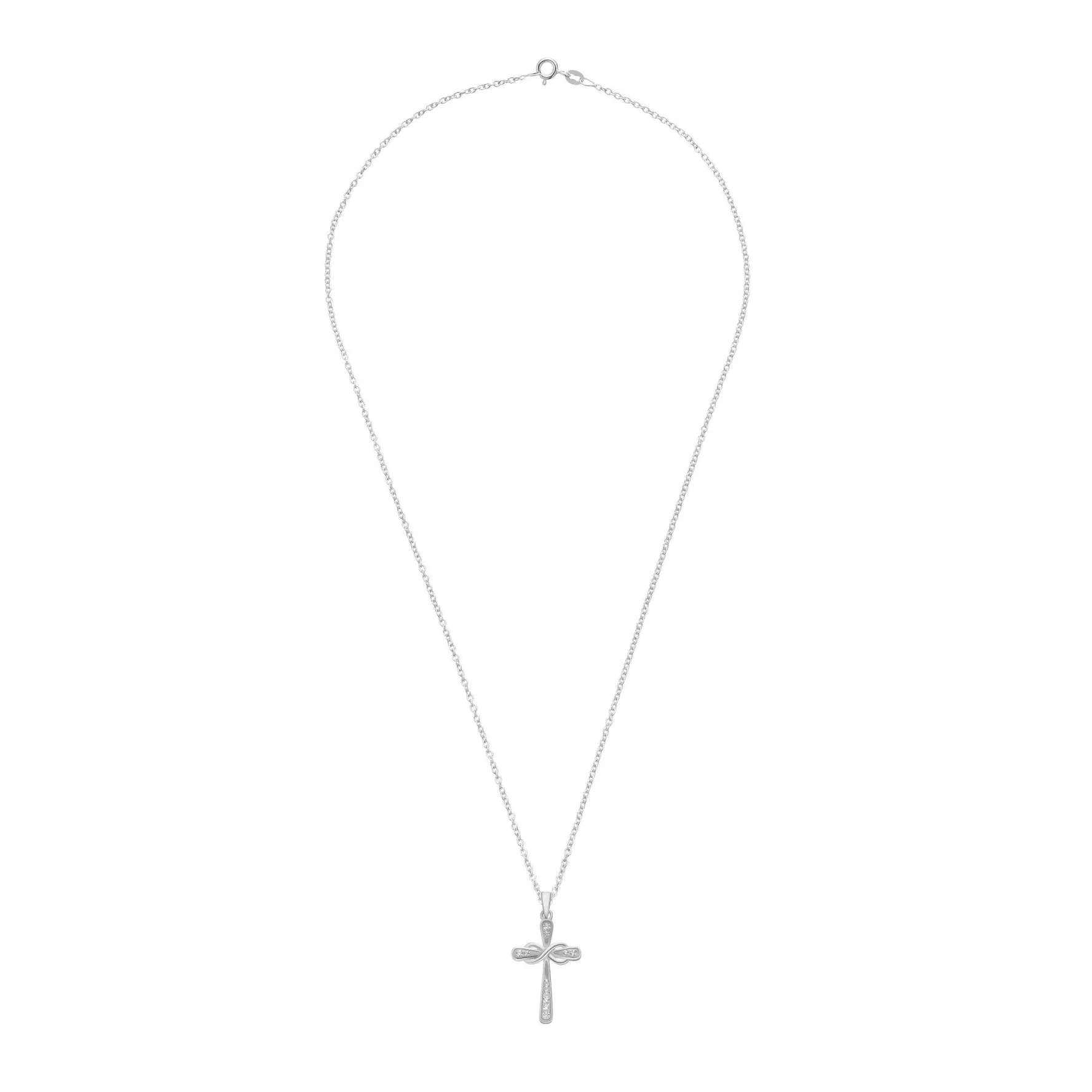 Beaverbrooks Silver Cubic Zirconia Infinity Cross Pendant