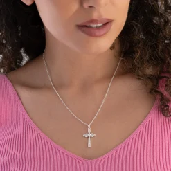 Beaverbrooks Silver Cubic Zirconia Infinity Cross Pendant
