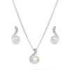 Beaverbrooks Silver Cubic Zirconia Freshwater Cultured Pearl Pendant and Earrings Set