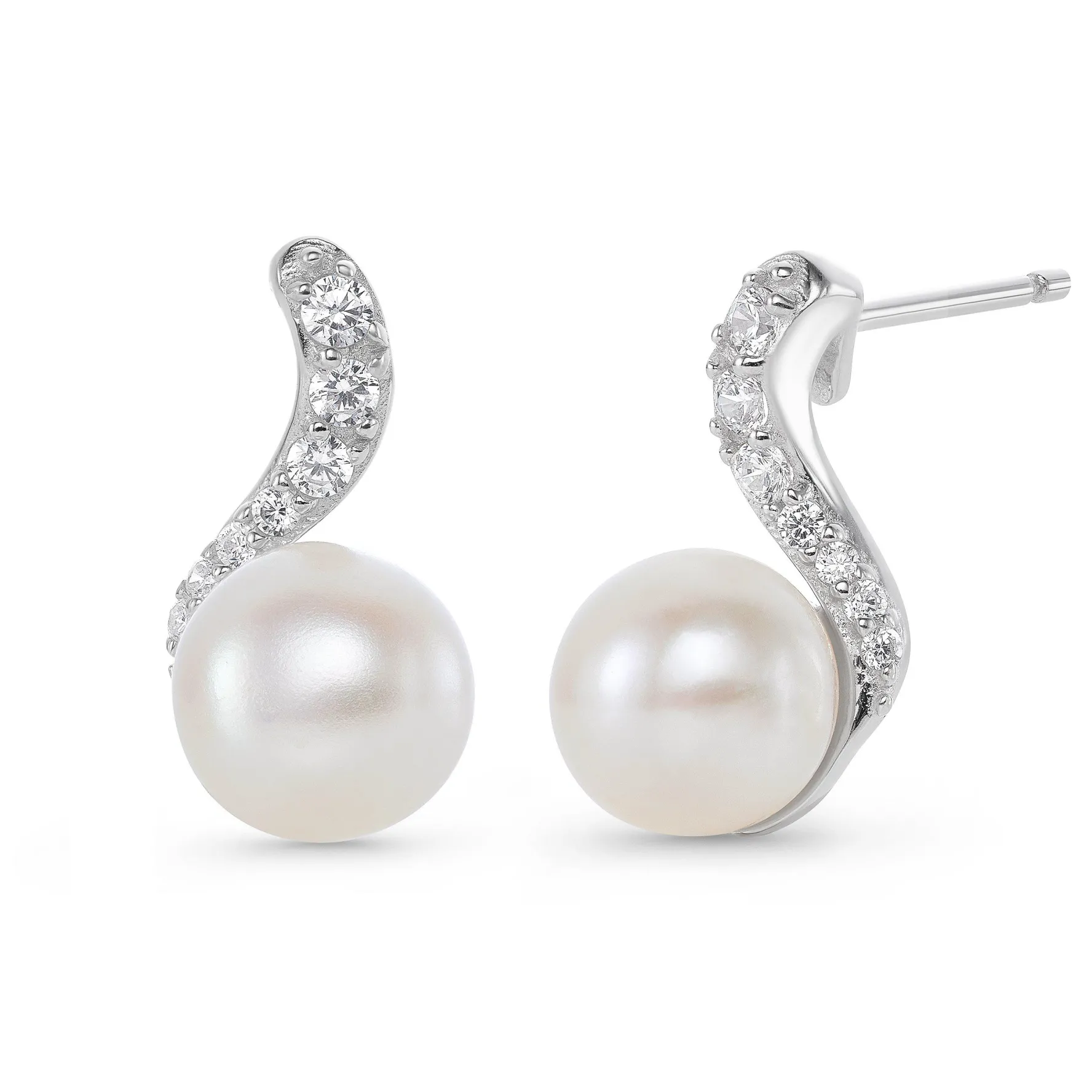 Beaverbrooks Silver Cubic Zirconia Freshwater Cultured Pearl Pendant and Earrings Set