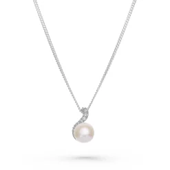 Beaverbrooks Silver Cubic Zirconia Freshwater Cultured Pearl Pendant and Earrings Set