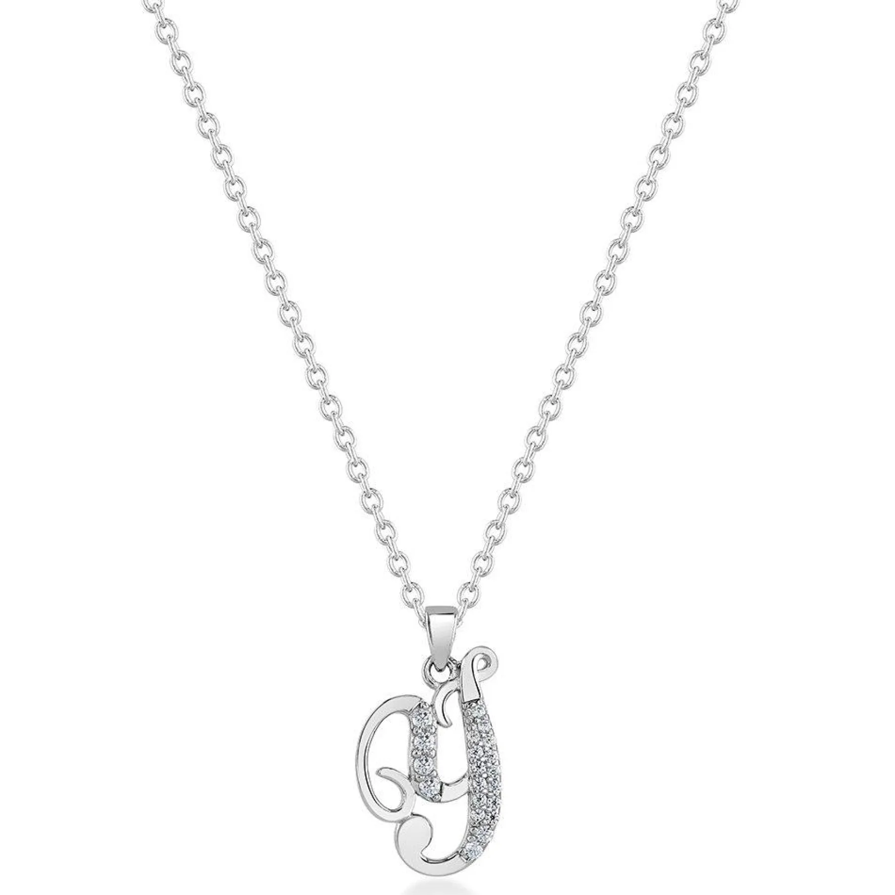 Beaverbrooks Silver Cubic Zirconia Initial Y Pendant