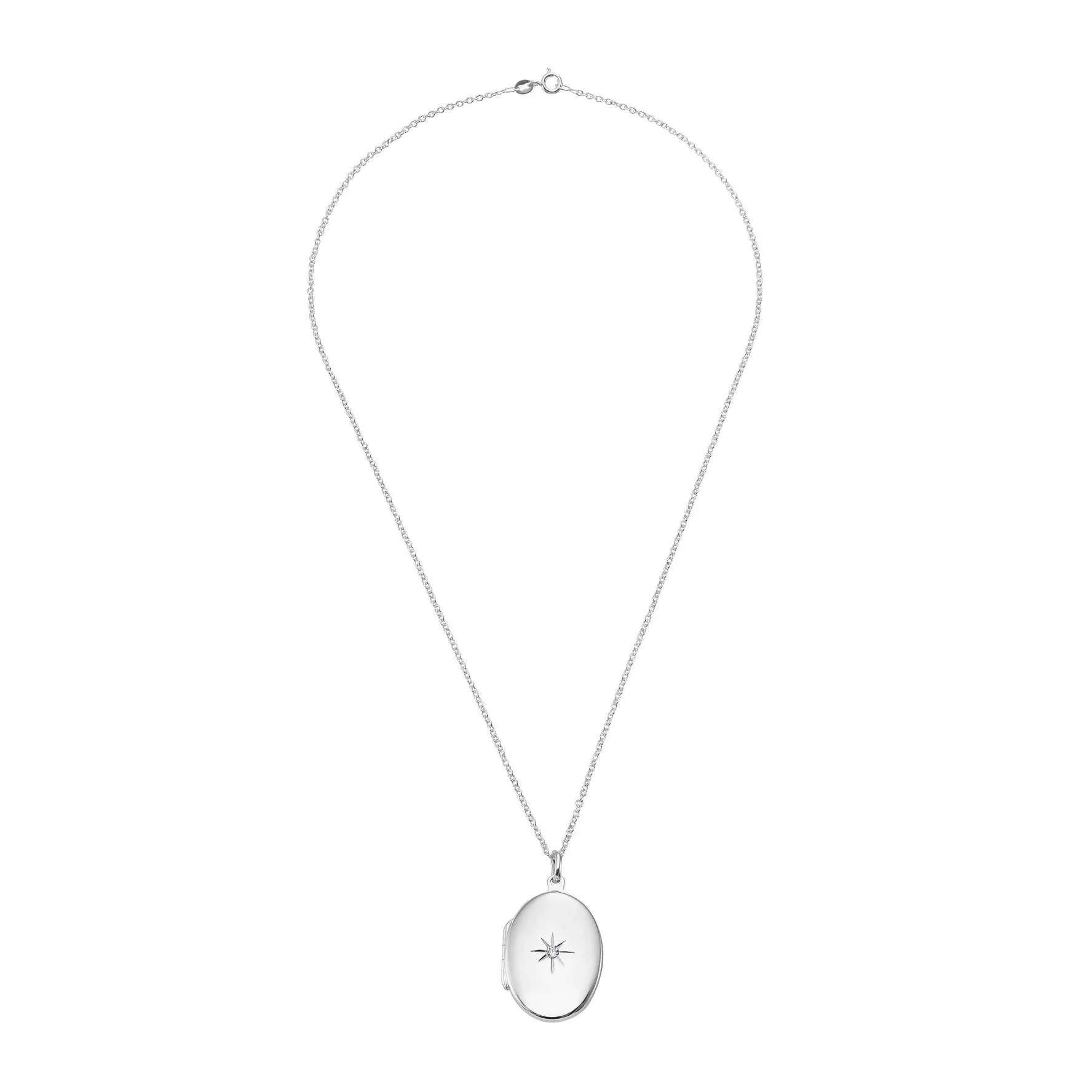 Beaverbrooks Silver Cubic Zirconia Starburst Locket