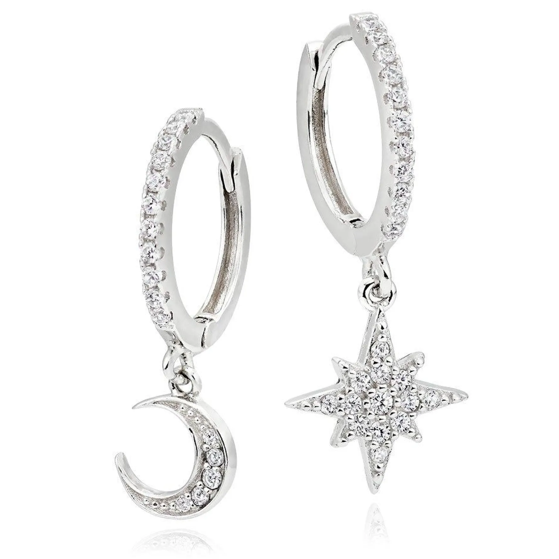 Beaverbrooks Silver Cubic Zirconia Moon Star Earrings