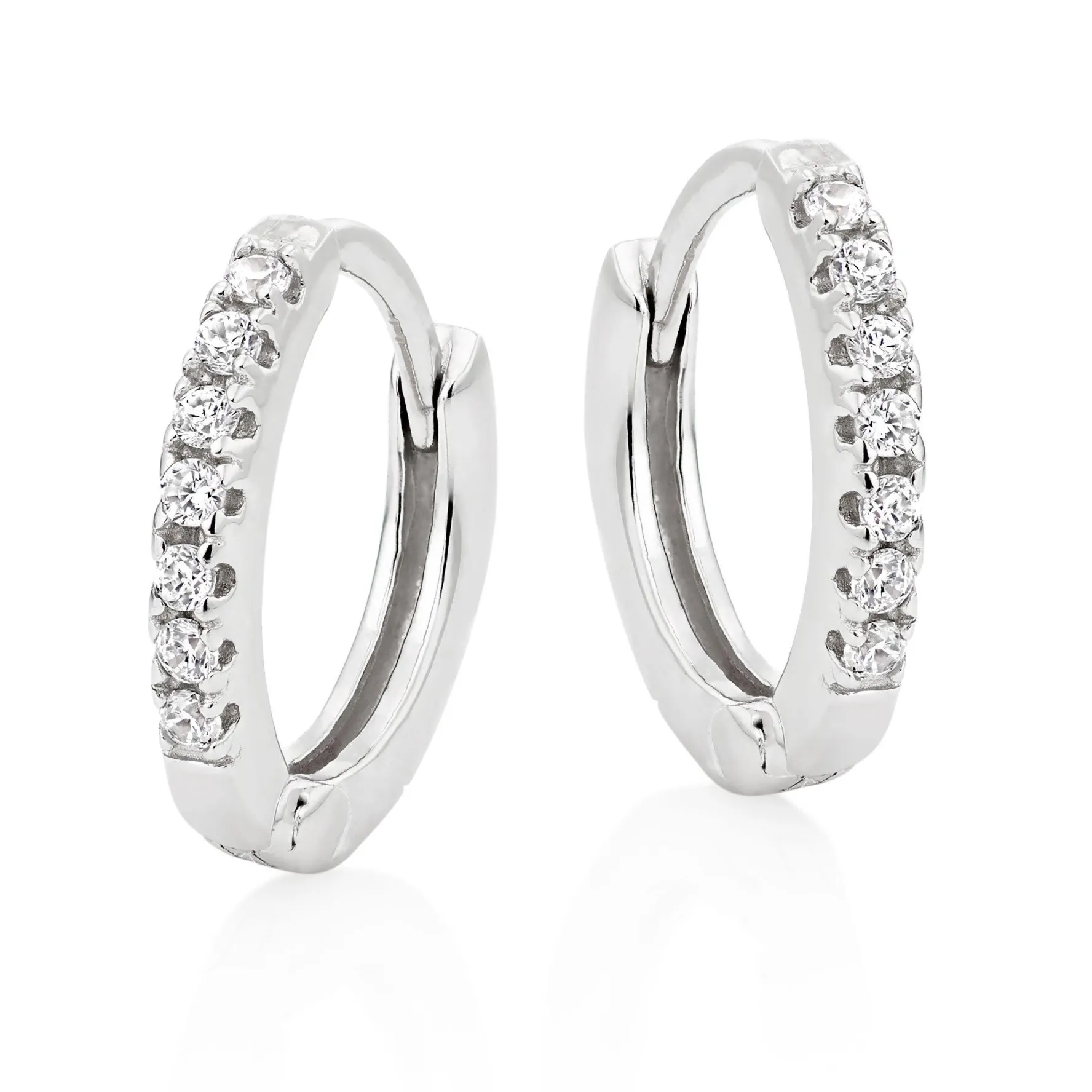 Beaverbrooks Silver Cubic Zirconia Huggie Hoop Earrings