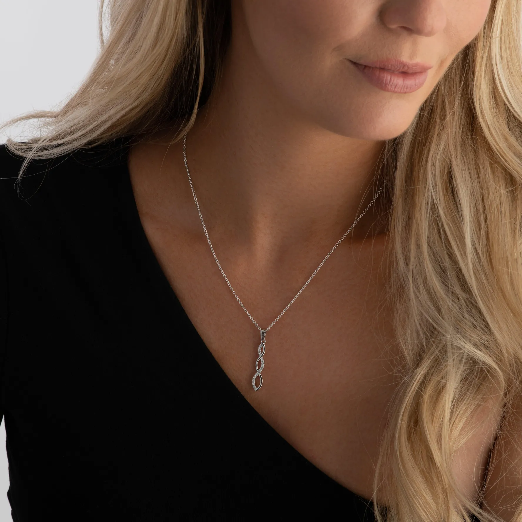 Beaverbrooks Silver Cubic Zirconia Infinity Drop Pendant