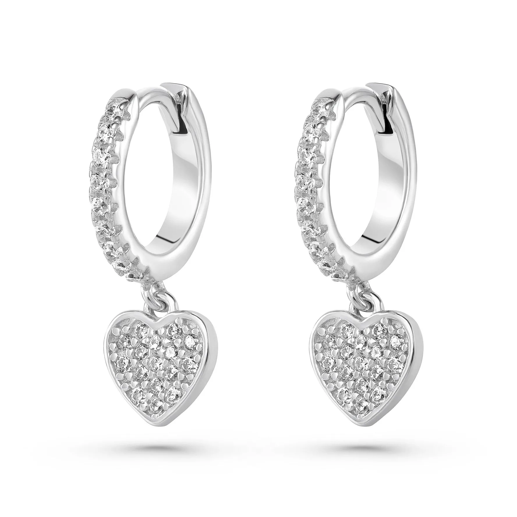Beaverbrooks Silver Cubic Zirconia Heart Huggie Hoop Earrings