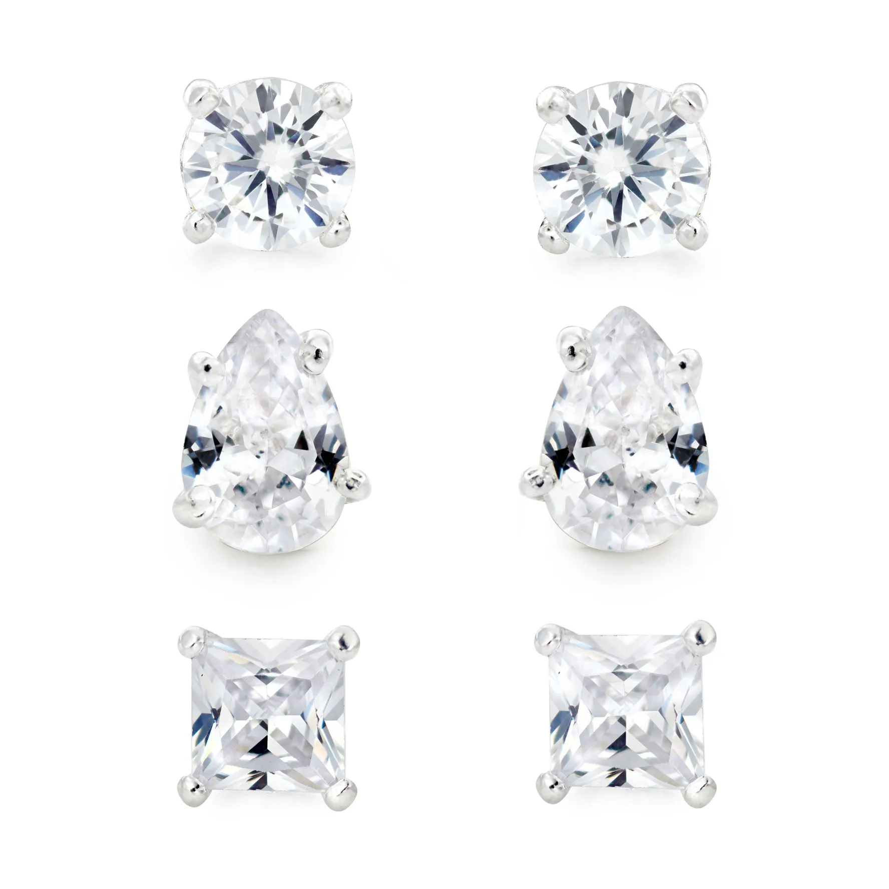Beaverbrooks Silver Cubic Zirconia Fancy Cut Earrings Set