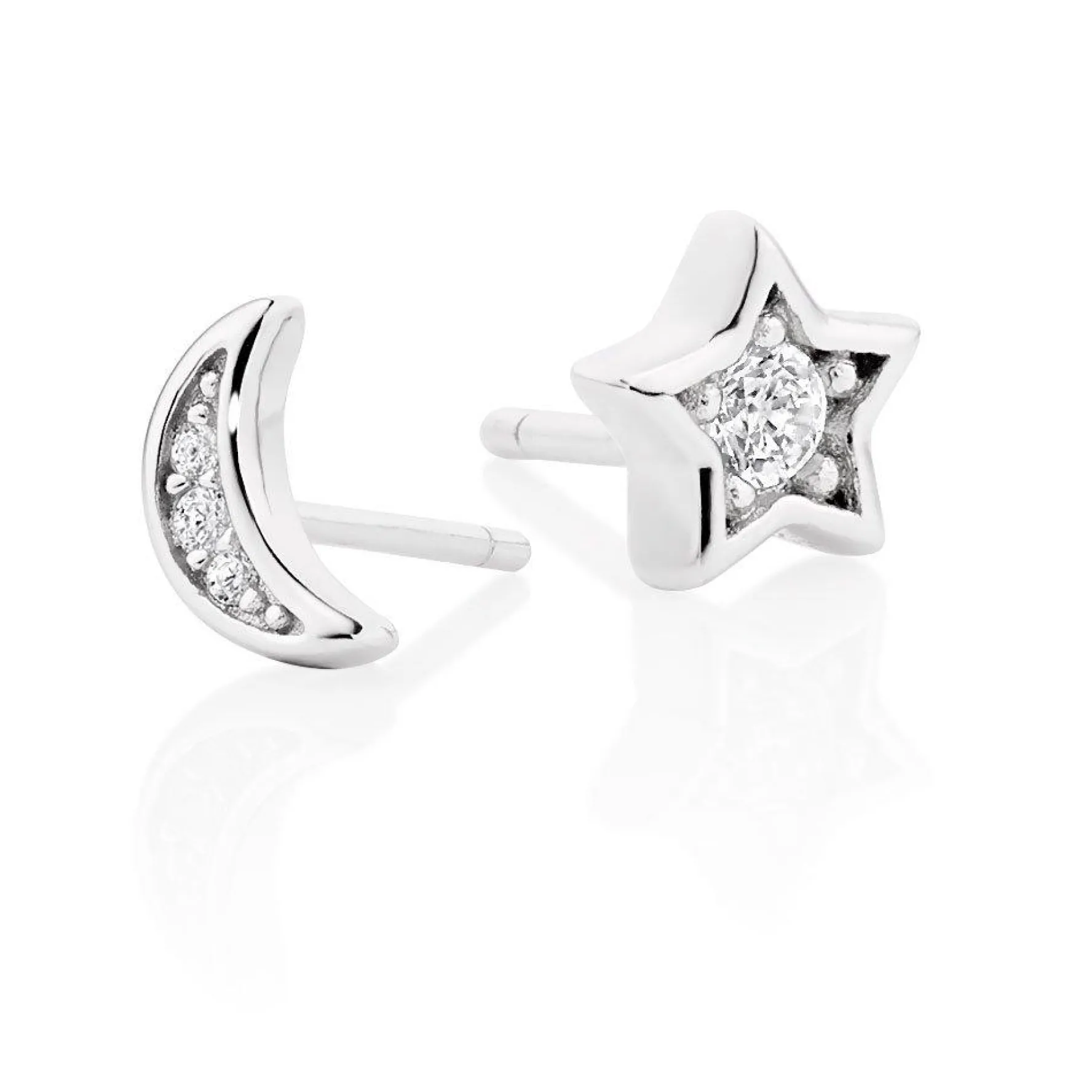 Beaverbrooks Silver Cubic Zirconia Moon & Star Stud Earrings