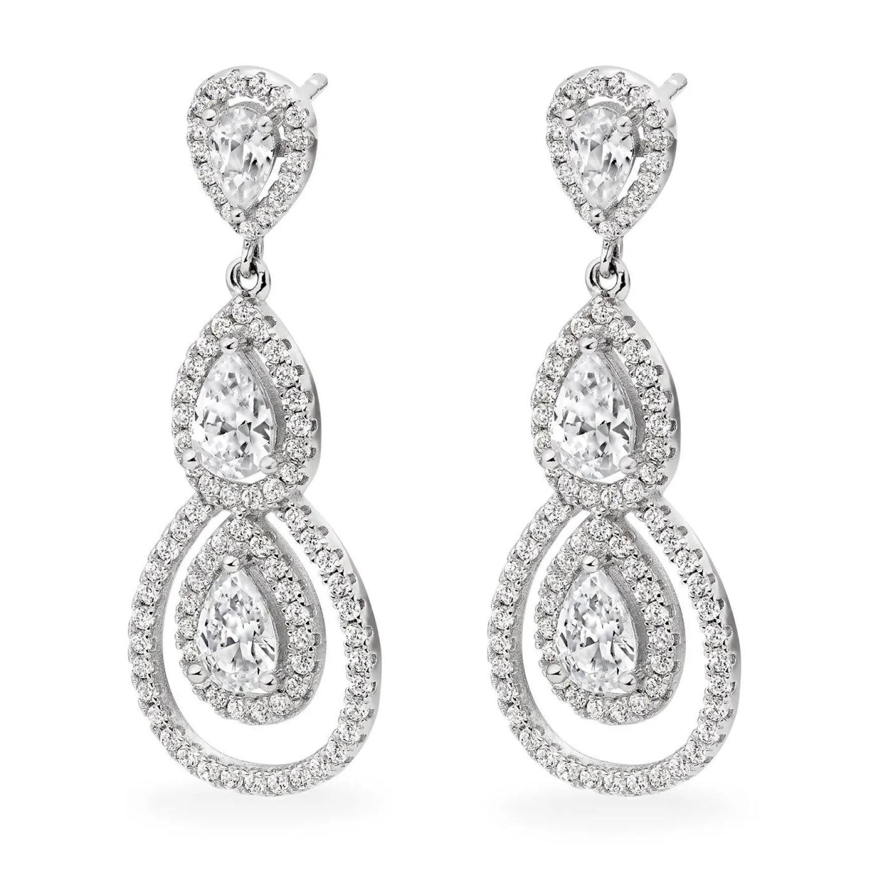 Beaverbrooks Silver Cubic Zirconia Pear Drop Earrings