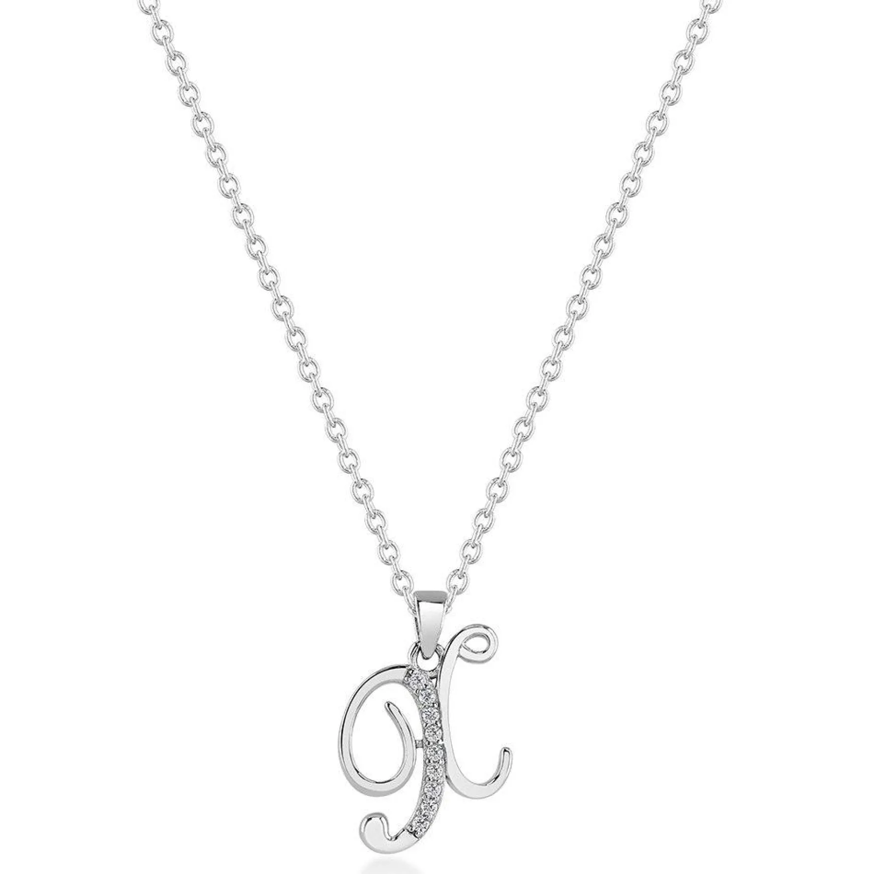 Beaverbrooks Silver Cubic Zirconia Initial X Pendant