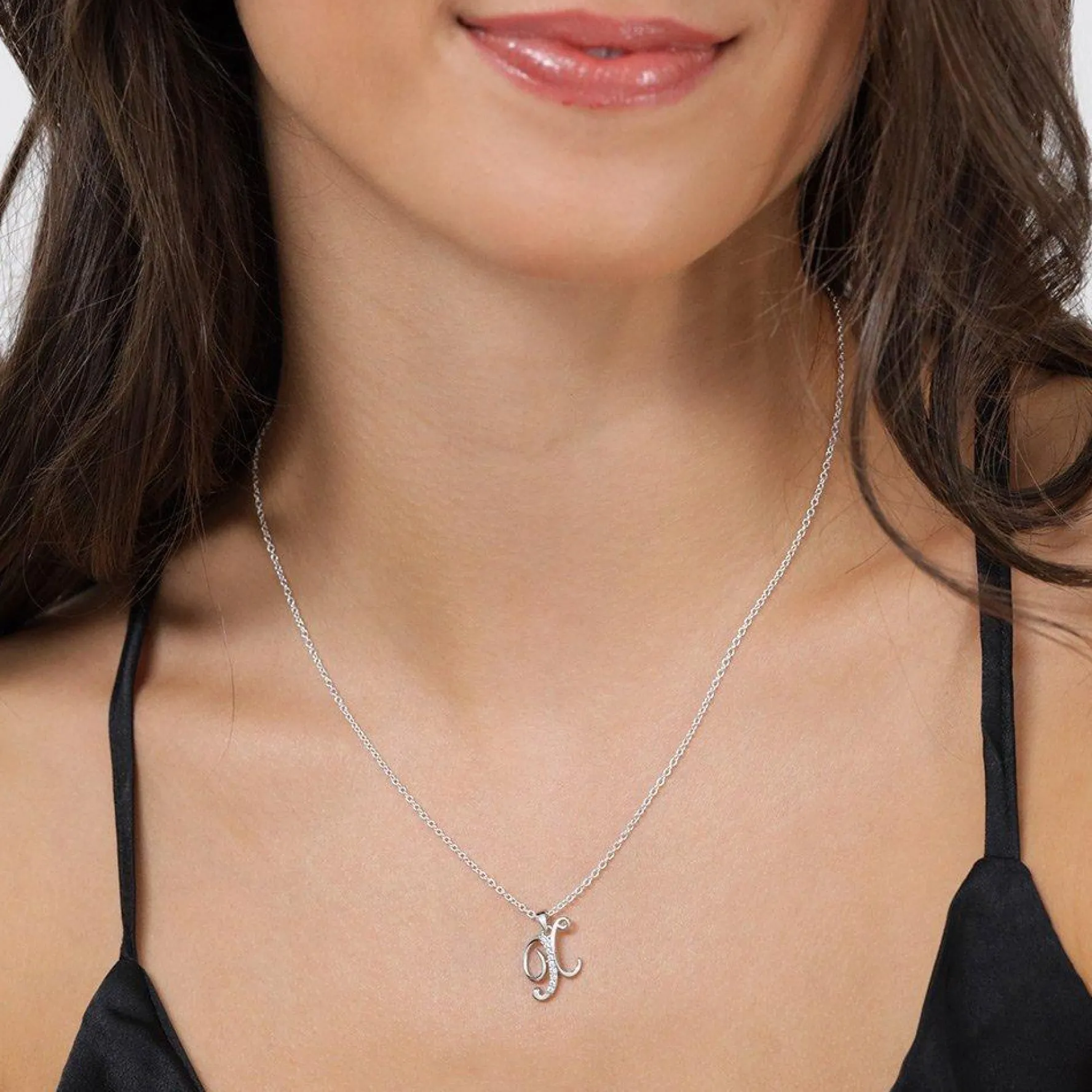 Beaverbrooks Silver Cubic Zirconia Initial X Pendant