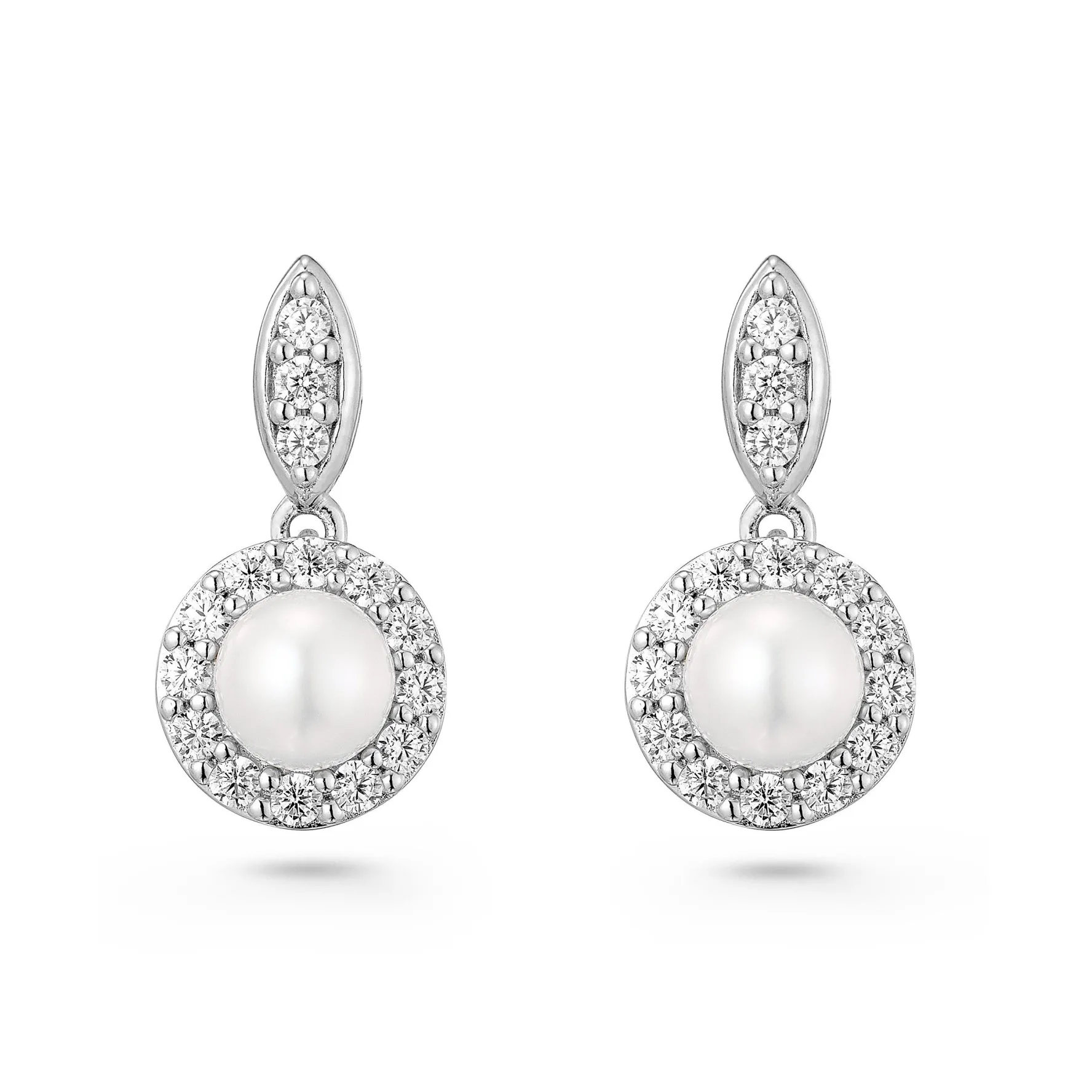 Beaverbrooks Silver Cubic Zirconia Freshwater Cultured Pearl Drop Earrings