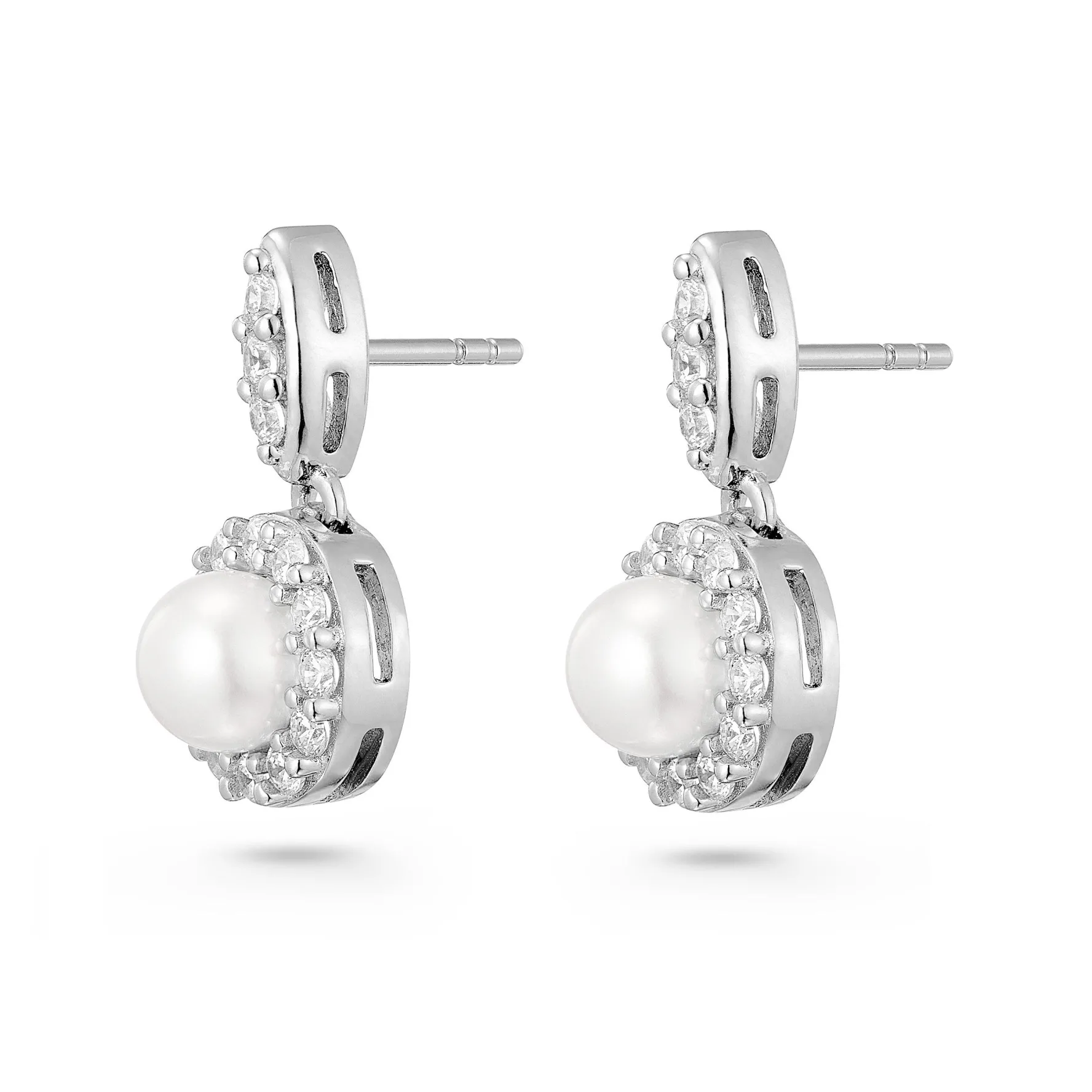 Beaverbrooks Silver Cubic Zirconia Freshwater Cultured Pearl Drop Earrings