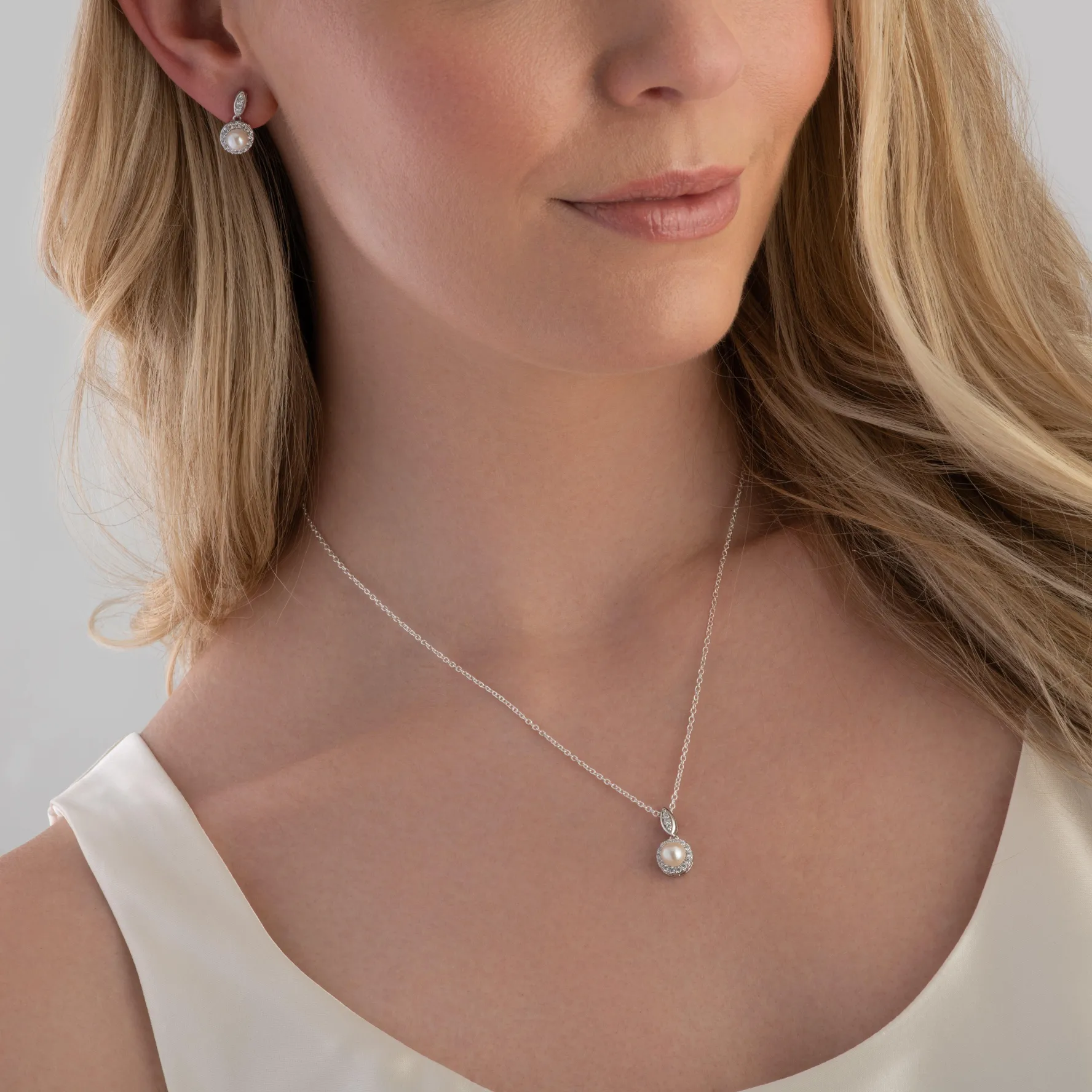 Beaverbrooks Silver Cubic Zirconia Freshwater Cultured Pearl Drop Earrings